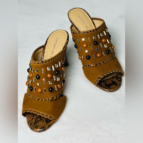 Antonio Melani Brown Embellished Women's Heeled Sandals Size 10M - Picture 1 of 9